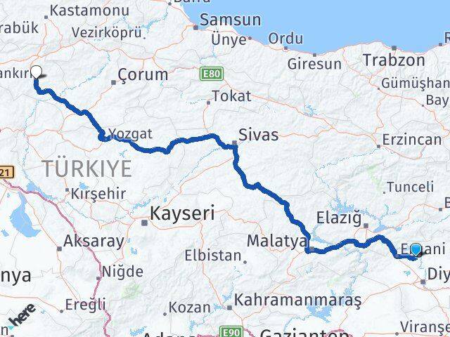 Diyarbakır Eğil Çankırı Arası Kaç Km - Yol Haritası