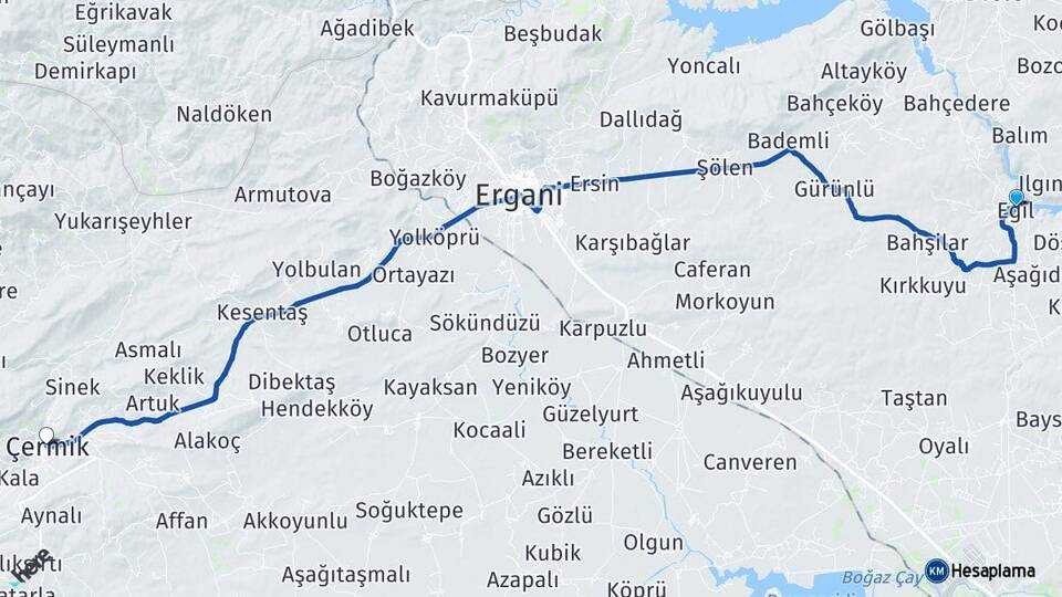 Diyarbakır Eğil Çermik Arası Kaç Km - Yol Haritası