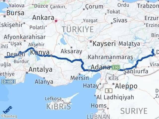 Diyarbakır Eğil Denizli Arası Kaç Km - Yol Haritası