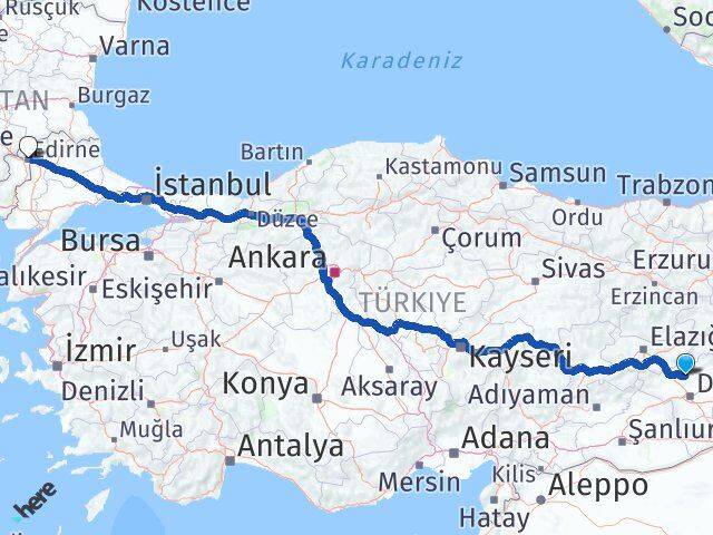 Diyarbakır Eğil Edirne Arası Kaç Km - Yol Haritası