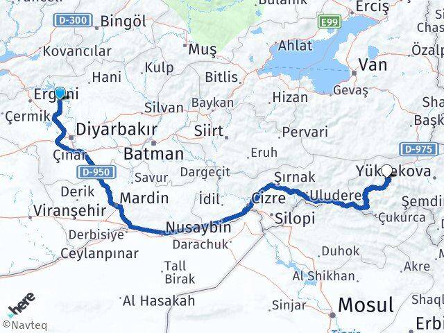 Diyarbakır Eğil Hakkari Arası Kaç Km - Yol Haritası