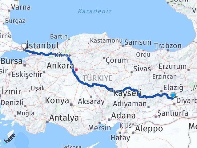 Diyarbakır Eğil İstanbul Arası Kaç Km - Yol Haritası