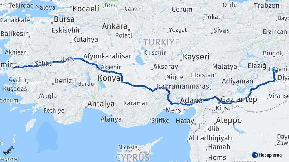 Diyarbakır Eğil İzmir Arası Kaç Km - Yol Haritası