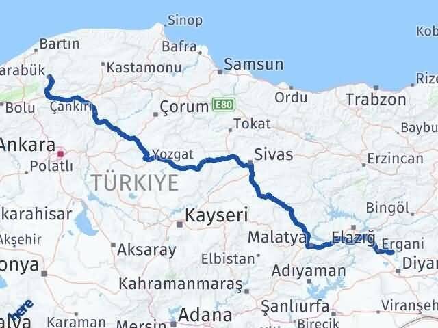 Diyarbakır Eğil Karabük Arası Kaç Km - Yol Haritası