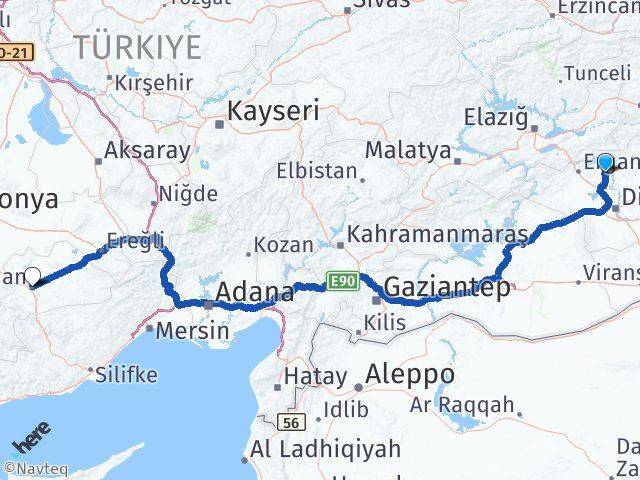 Diyarbakır Eğil Karaman Arası Kaç Km - Yol Haritası
