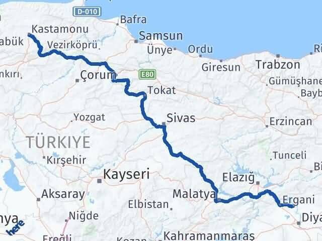 Diyarbakır Eğil Kastamonu Arası Kaç Km - Yol Haritası