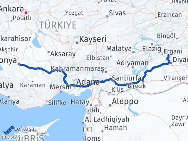 Diyarbakır Eğil Konya Arası Kaç Km - Yol Haritası