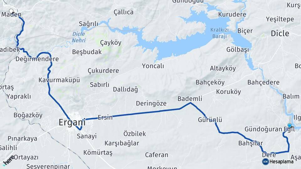 Diyarbakır Eğil Maden Elazığ Arası Kaç Km - Yol Haritası