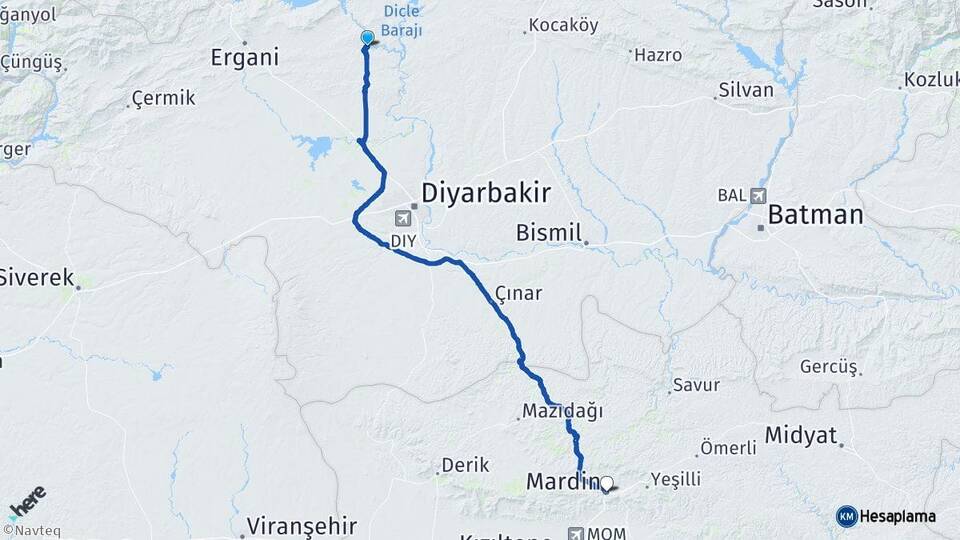 Diyarbakır Eğil Mardin Arası Kaç Km - Yol Haritası