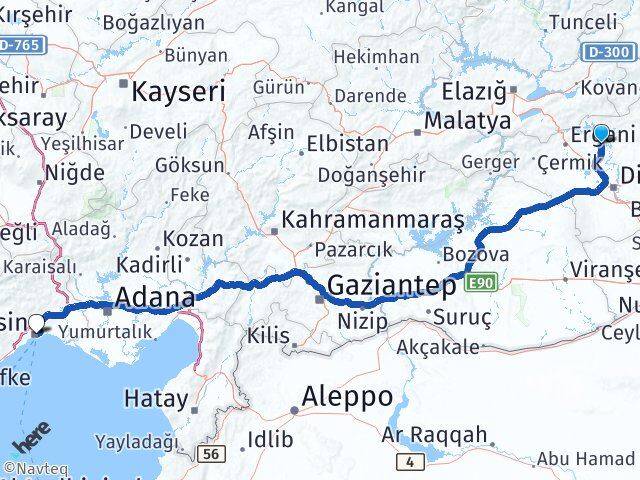 Diyarbakır Eğil Mersin Arası Kaç Km - Yol Haritası