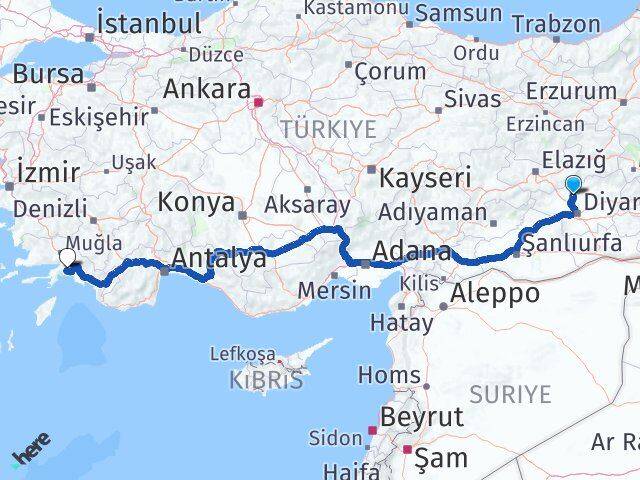 Diyarbakır Eğil Muğla Arası Kaç Km - Yol Haritası