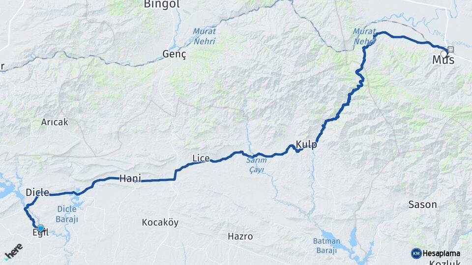 Diyarbakır Eğil Muş Arası Kaç Km - Yol Haritası