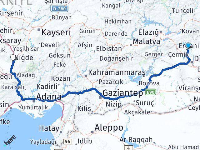 Diyarbakır Eğil Niğde Arası Kaç Km - Yol Haritası