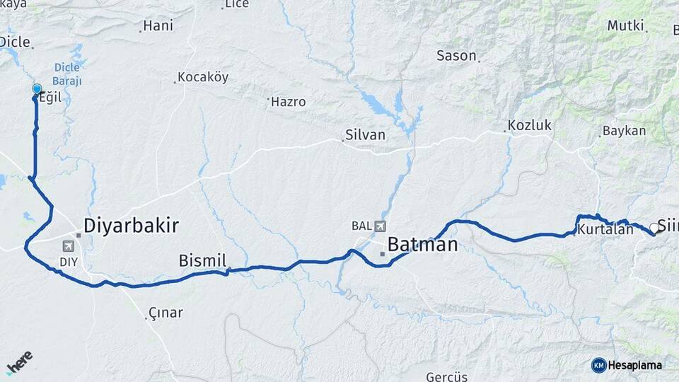 Diyarbakır Eğil Siirt Arası Kaç Km - Yol Haritası