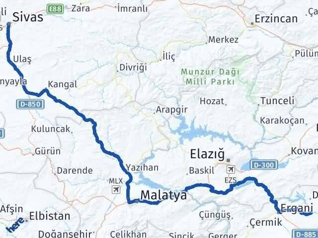 Diyarbakır Eğil Sivas Arası Kaç Km - Yol Haritası