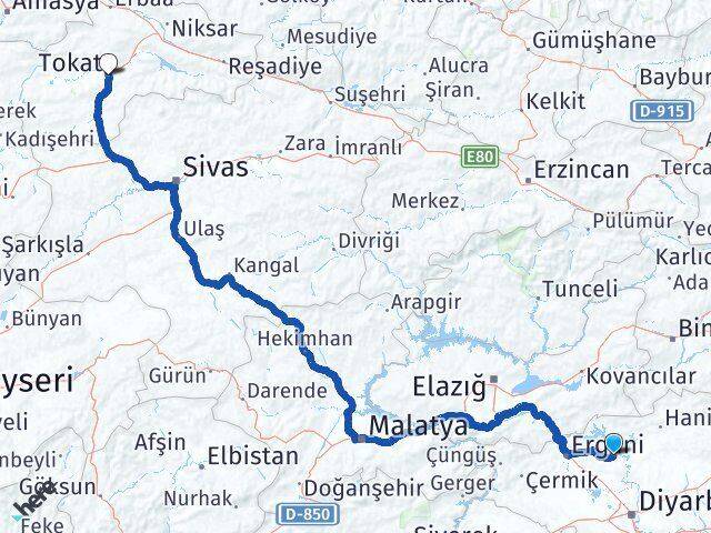 Diyarbakır Eğil Tokat Arası Kaç Km - Yol Haritası