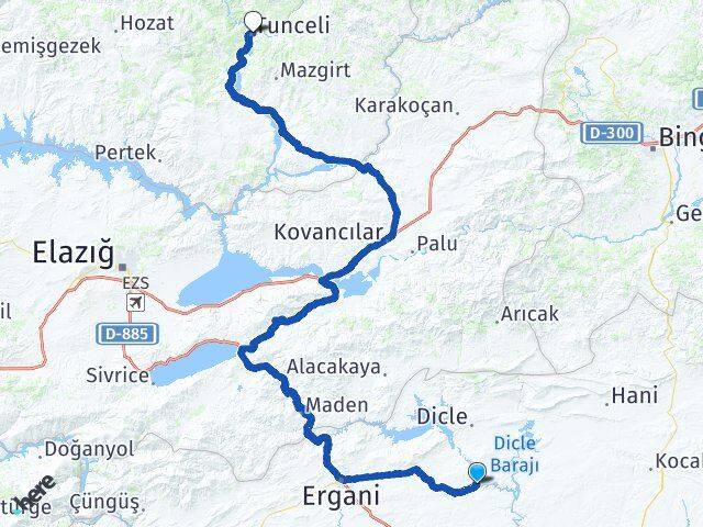 Diyarbakır Eğil Tunceli Arası Kaç Km - Yol Haritası