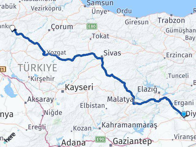 Diyarbakır Eldivan Çankırı Arası Kaç Km - Yol Haritası