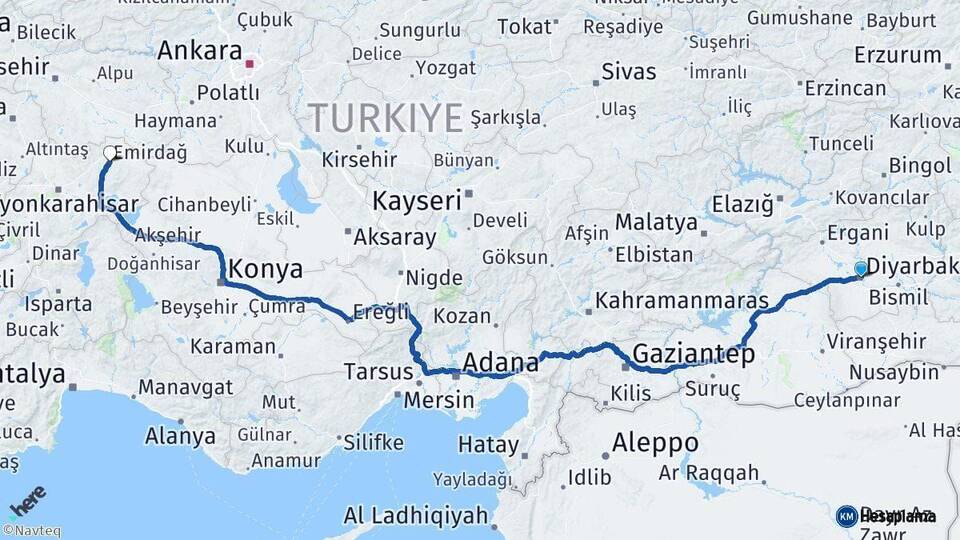 Diyarbakır Emirdağ Afyonkarahisar Arası Kaç Km - Yol Haritası