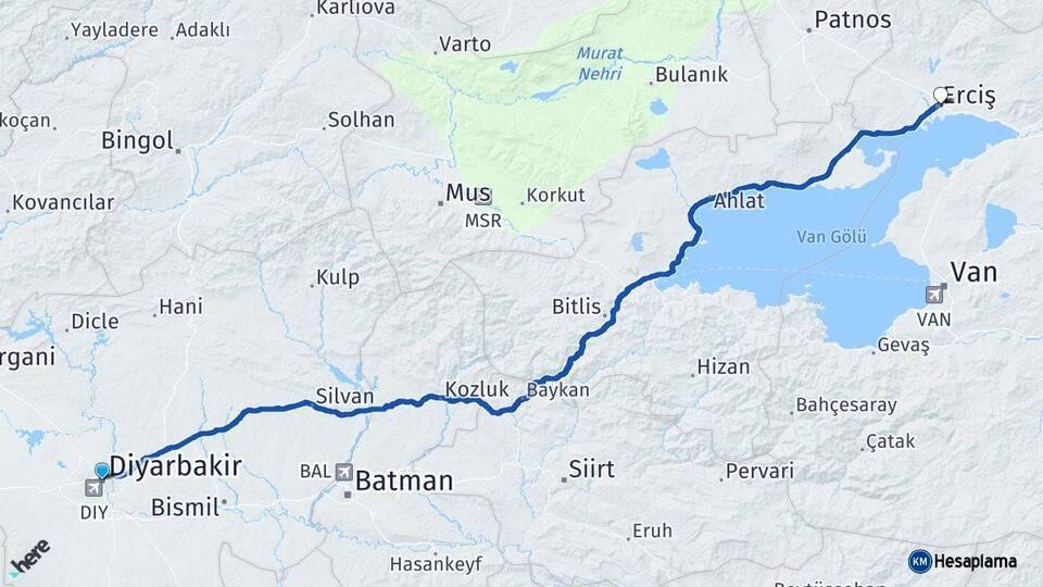 Diyarbakır Erciş Van Arası Kaç Km - Yol Haritası
