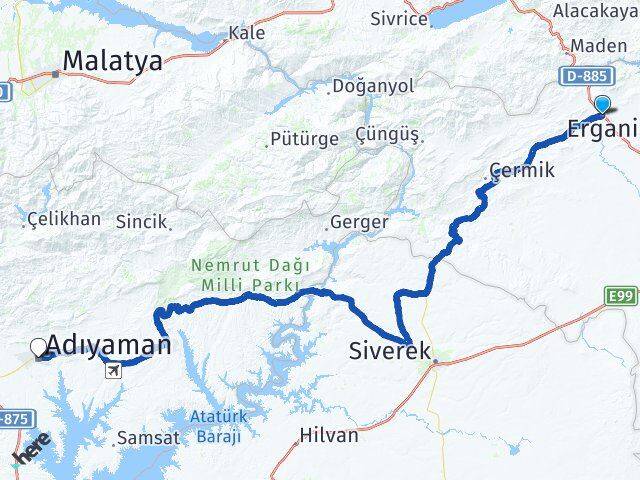 Diyarbakır Ergani Adıyaman Arası Kaç Km - Yol Haritası