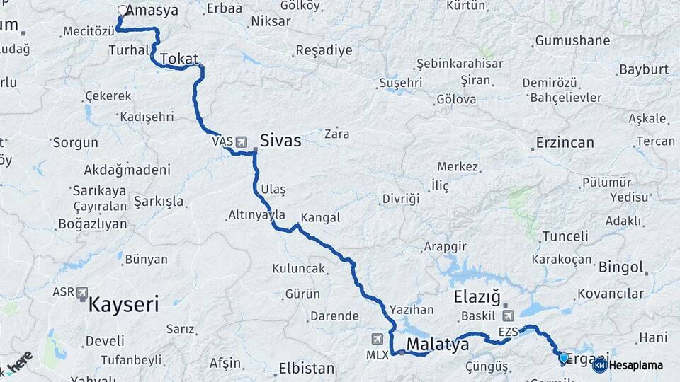 Diyarbakır Ergani Amasya Arası Kaç Km - Yol Haritası