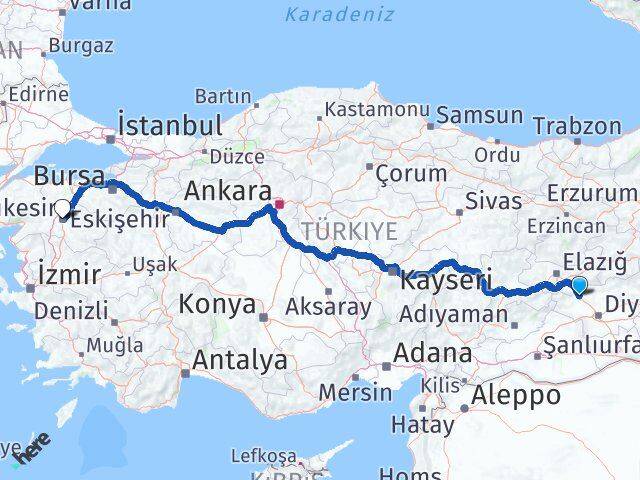 Diyarbakır Ergani Balıkesir Arası Kaç Km - Yol Haritası