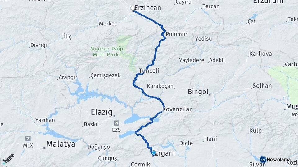 Diyarbakır Ergani Erzincan Arası Kaç Km - Yol Haritası