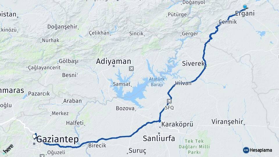 Diyarbakır Ergani Gaziantep Arası Kaç Km - Yol Haritası