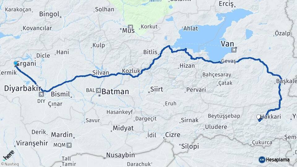 Diyarbakır Ergani Hakkari Arası Kaç Km - Yol Haritası