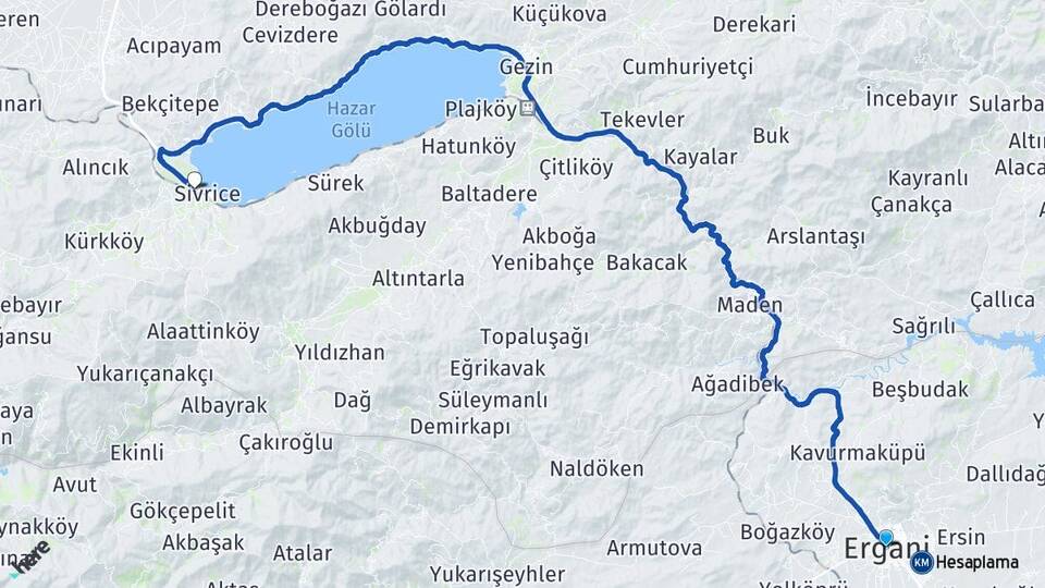 Diyarbakır Ergani Hazar Sivrice Elazığ Arası Kaç Km - Yol Haritası