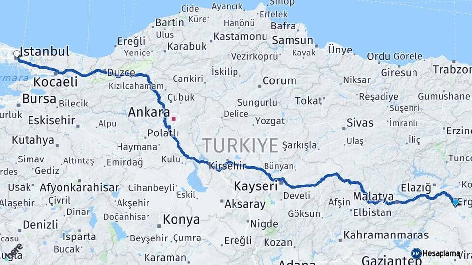 Diyarbakır Ergani İstanbul Arası Kaç Km - Yol Haritası