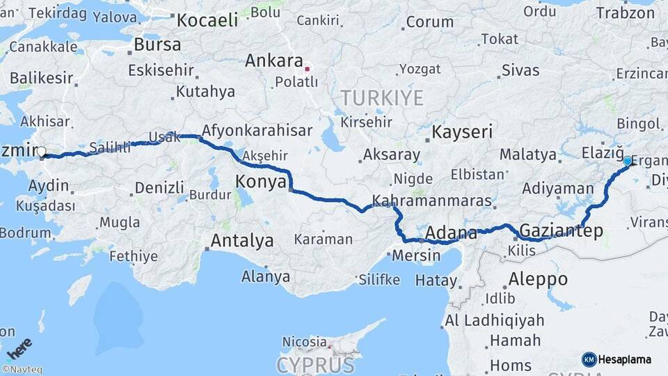 Diyarbakır Ergani İzmir Arası Kaç Km - Yol Haritası