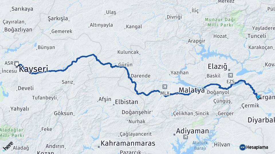 Diyarbakır Ergani Kayseri Arası Kaç Km - Yol Haritası