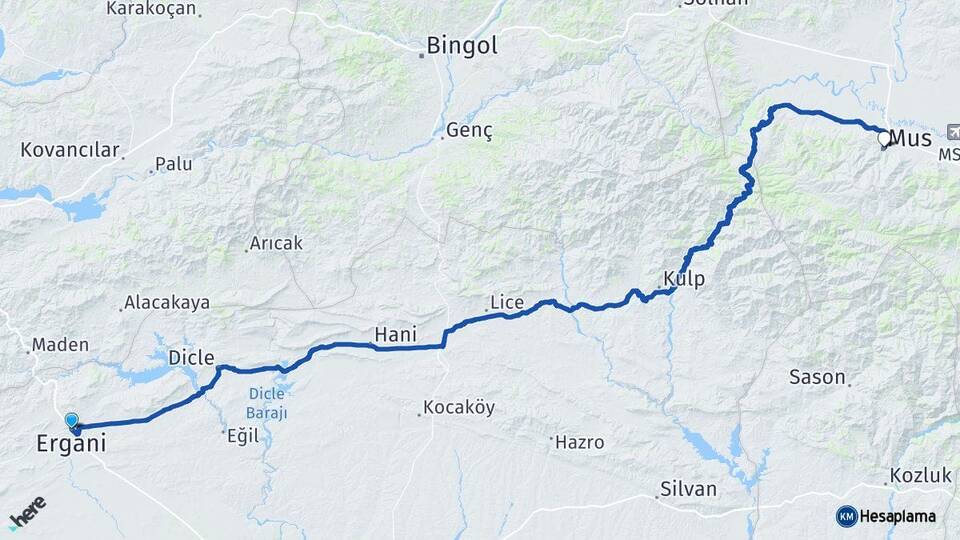 Diyarbakır Ergani Muş Arası Kaç Km - Yol Haritası