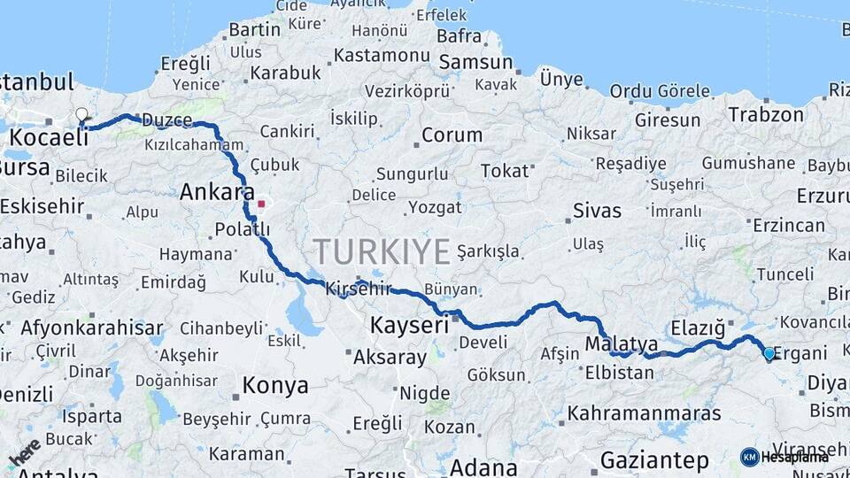 Diyarbakır Ergani Sakarya Arası Kaç Km - Yol Haritası