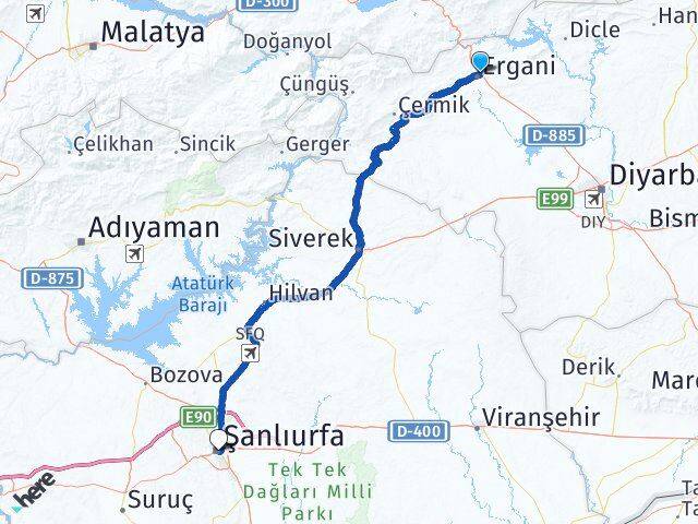 Diyarbakır Ergani Şanlıurfa Arası Kaç Km - Yol Haritası