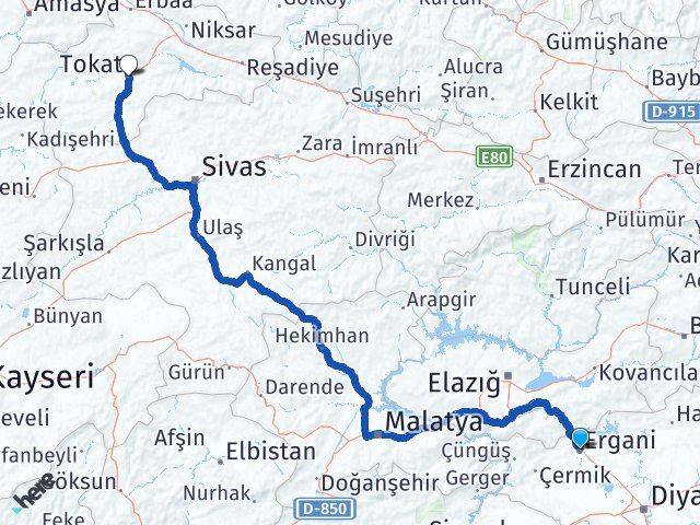 Diyarbakır Ergani Tokat Arası Kaç Km - Yol Haritası