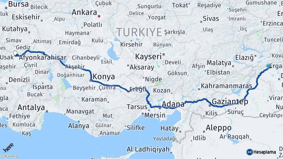 Diyarbakır Ergani Uşak Arası Kaç Km - Yol Haritası