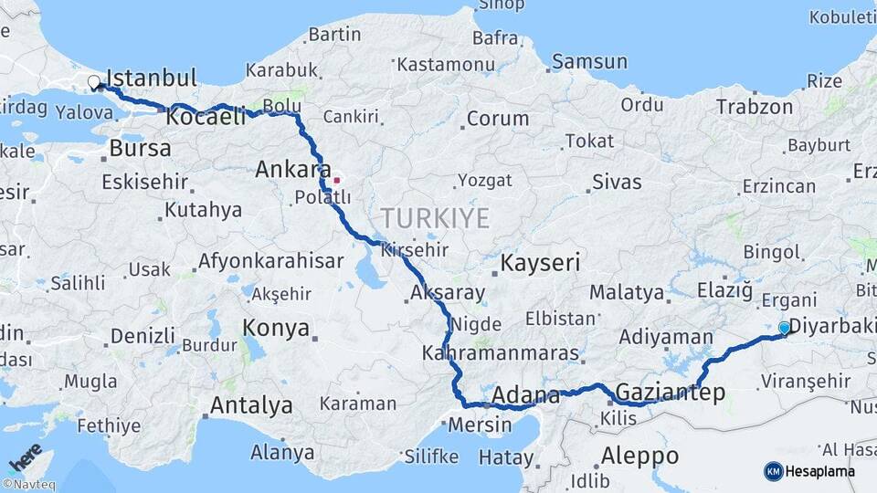 Diyarbakır Esenler İstanbul Arası Kaç Km - Yol Haritası