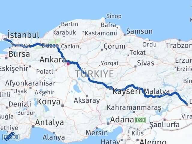 Diyarbakır Eyüpsultan İstanbul Arası Kaç Km - Yol Haritası