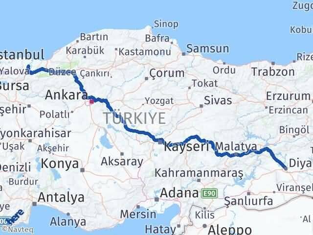 Diyarbakır Ferizli Sakarya Arası Kaç Km - Yol Haritası