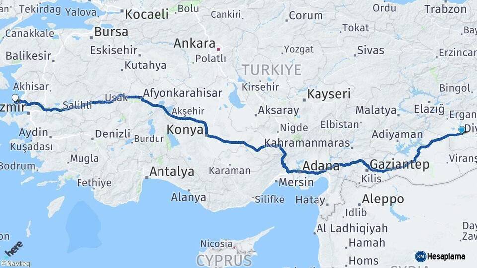 Diyarbakır Foça İzmir Arası Kaç Km - Yol Haritası
