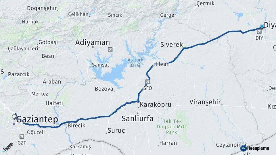 Diyarbakır Gaziantep Arası Kaç Km - Yol Haritası