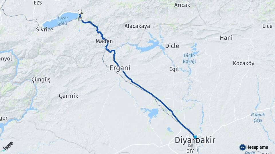 Diyarbakır Gezin Maden Elazığ Arası Kaç Km - Yol Haritası