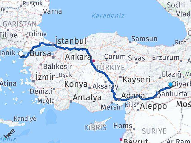 Diyarbakır Gökçeada Çanakkale Arası Kaç Km - Yol Haritası