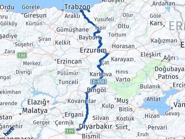 Diyarbakır Güneysu Rize Arası Kaç Km - Yol Haritası