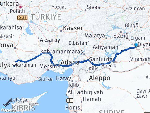 Diyarbakır Hadim Konya Arası Kaç Km - Yol Haritası