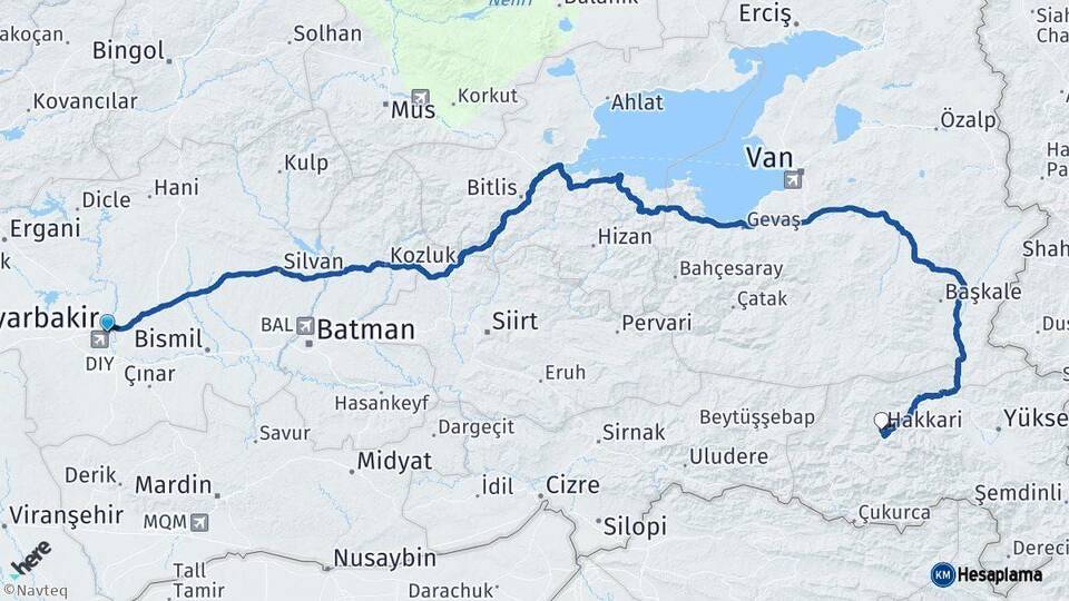 Diyarbakır Hakkari Arası Kaç Km - Yol Haritası
