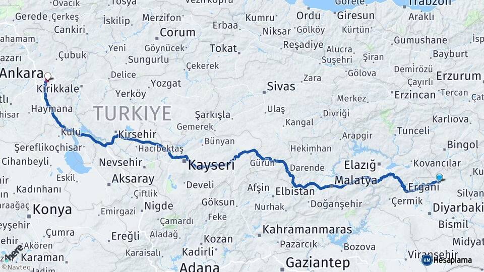 Diyarbakır Hani Ankara Arası Kaç Km - Yol Haritası